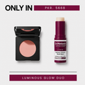 Luminous Glow Duo: Under-Eye Brightener compact and Multi-Balm stick on a grey background