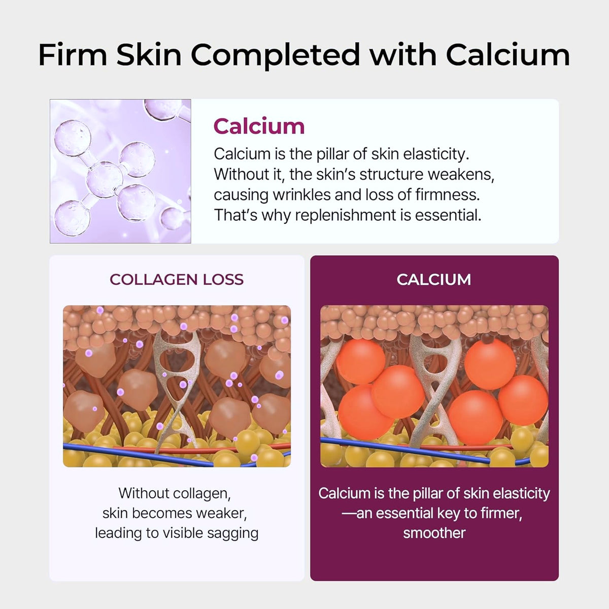 Firm skin completed with calcium: collagen loss compared with calcium replenishment